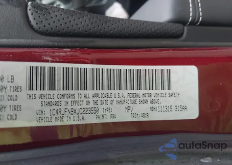 2018 Jeep Grand Cherokee Trackhawk 4X4 from USA, damaged, VIN 1C4RJFN9XJC223550